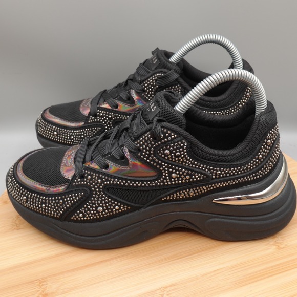 SKECHERS‎ Street Dazzle N Dash Shoes Womens 7 Black Tennis Studded Bling - Picture 1 of 11